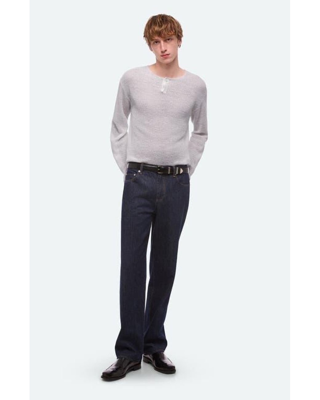 Helmut Lang Gray Texture Henley Sweater for men