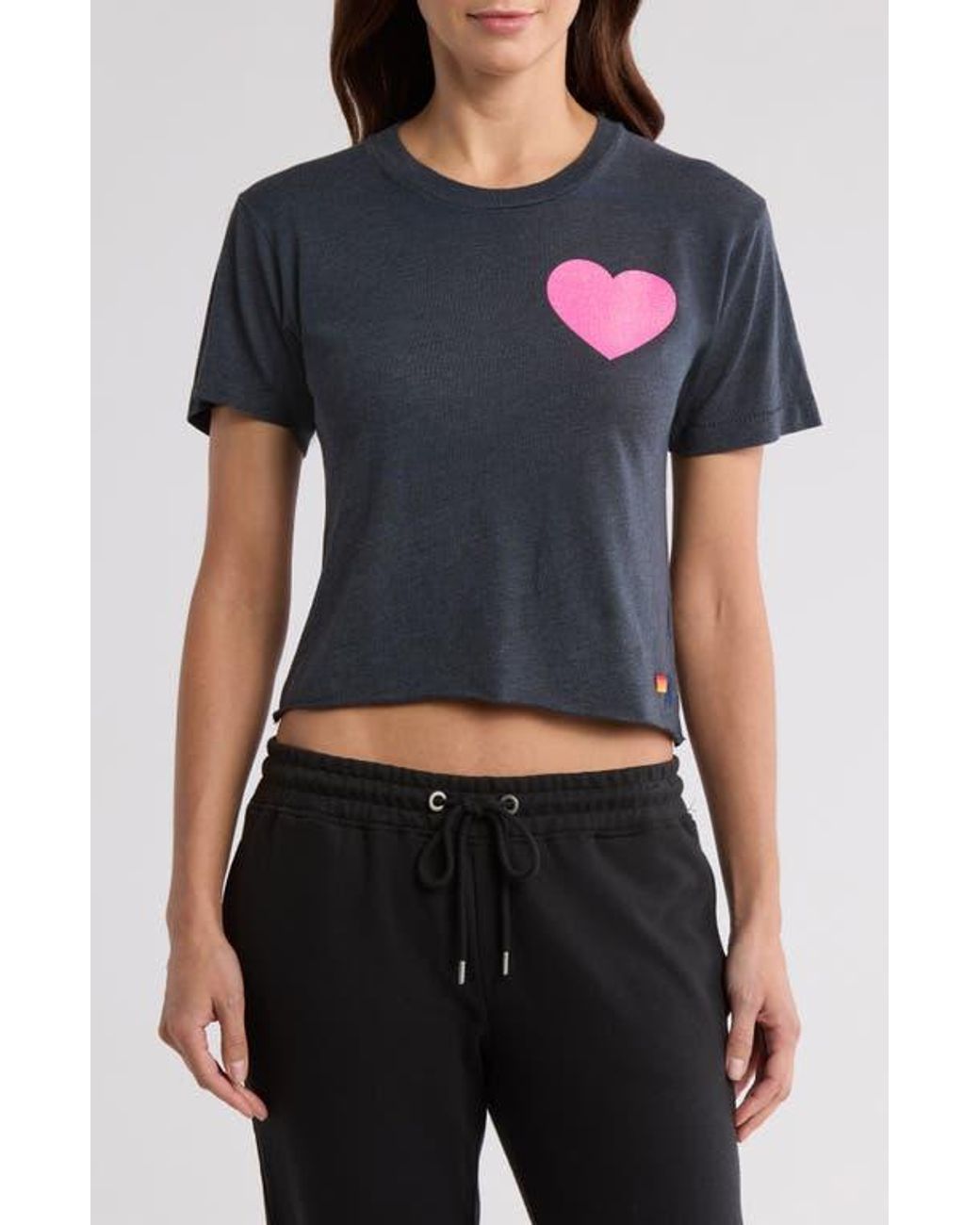 Aviator Nation Glitter Heart Crop T-Shirt in Blue | Lyst
