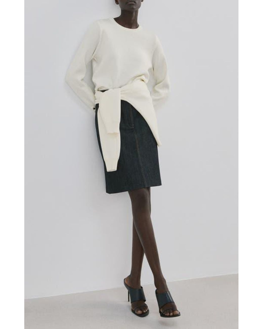 Mango White Button Cuff Sweater