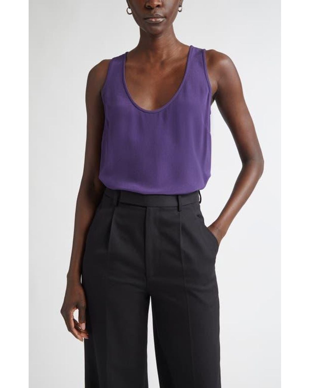 St. John Purple Silk Crepe Shell