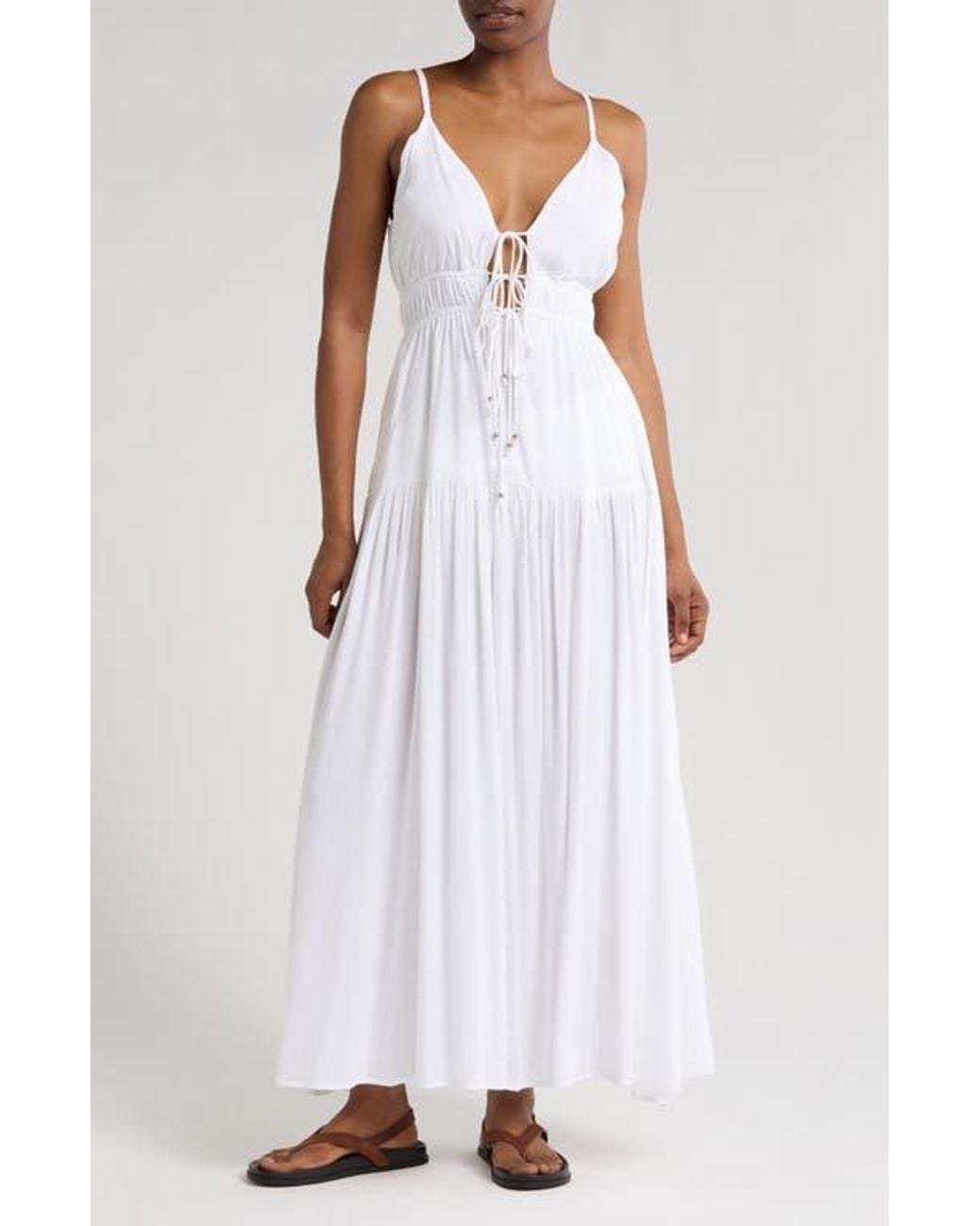 Elan Tie Front Cover-Up Maxi Dress in White | Lyst