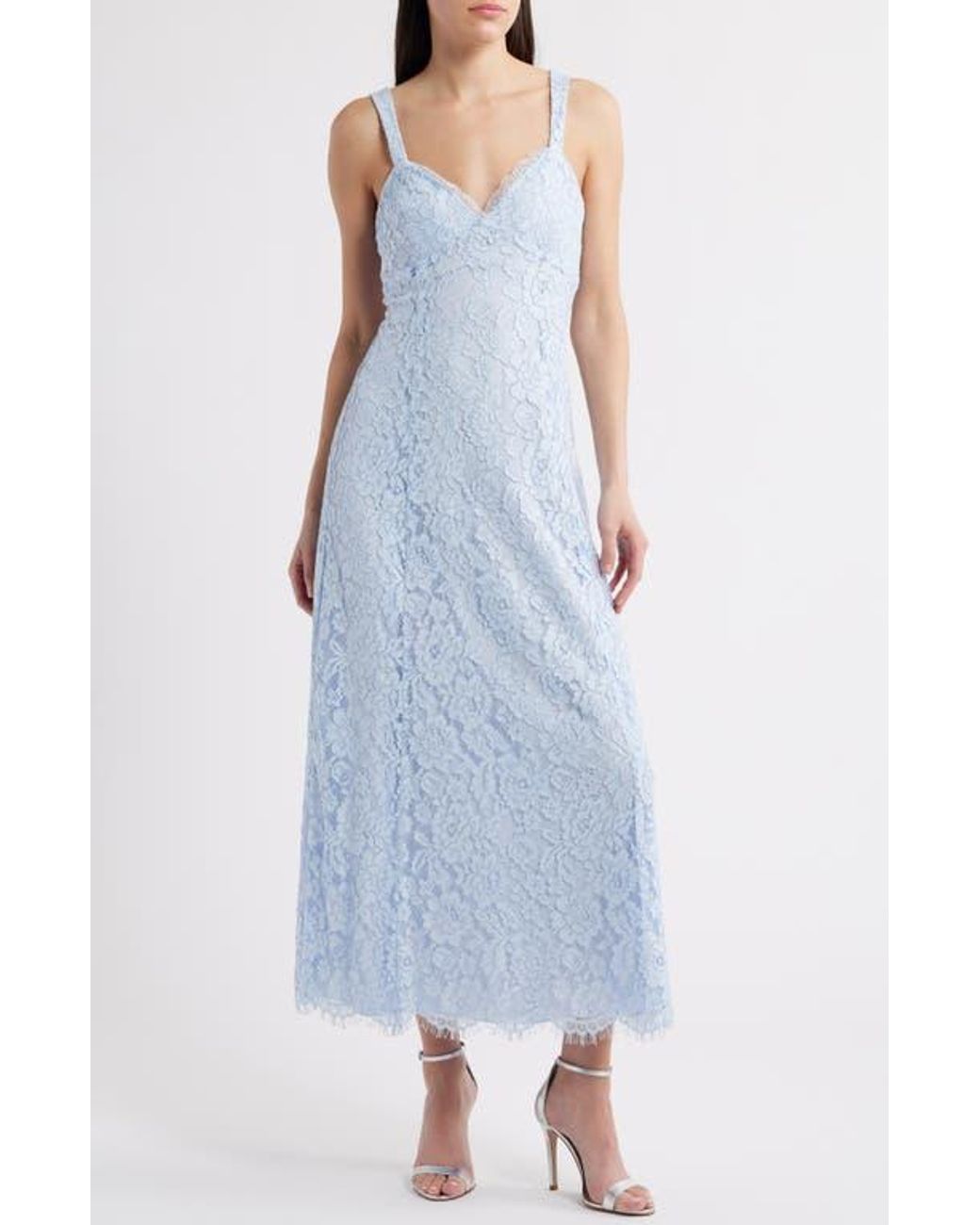 Wayf Elysia Cotton Blend Lace Gown in Blue | Lyst Wayf Elysia Cotton Blend Lace Gown in Blue | Lyst