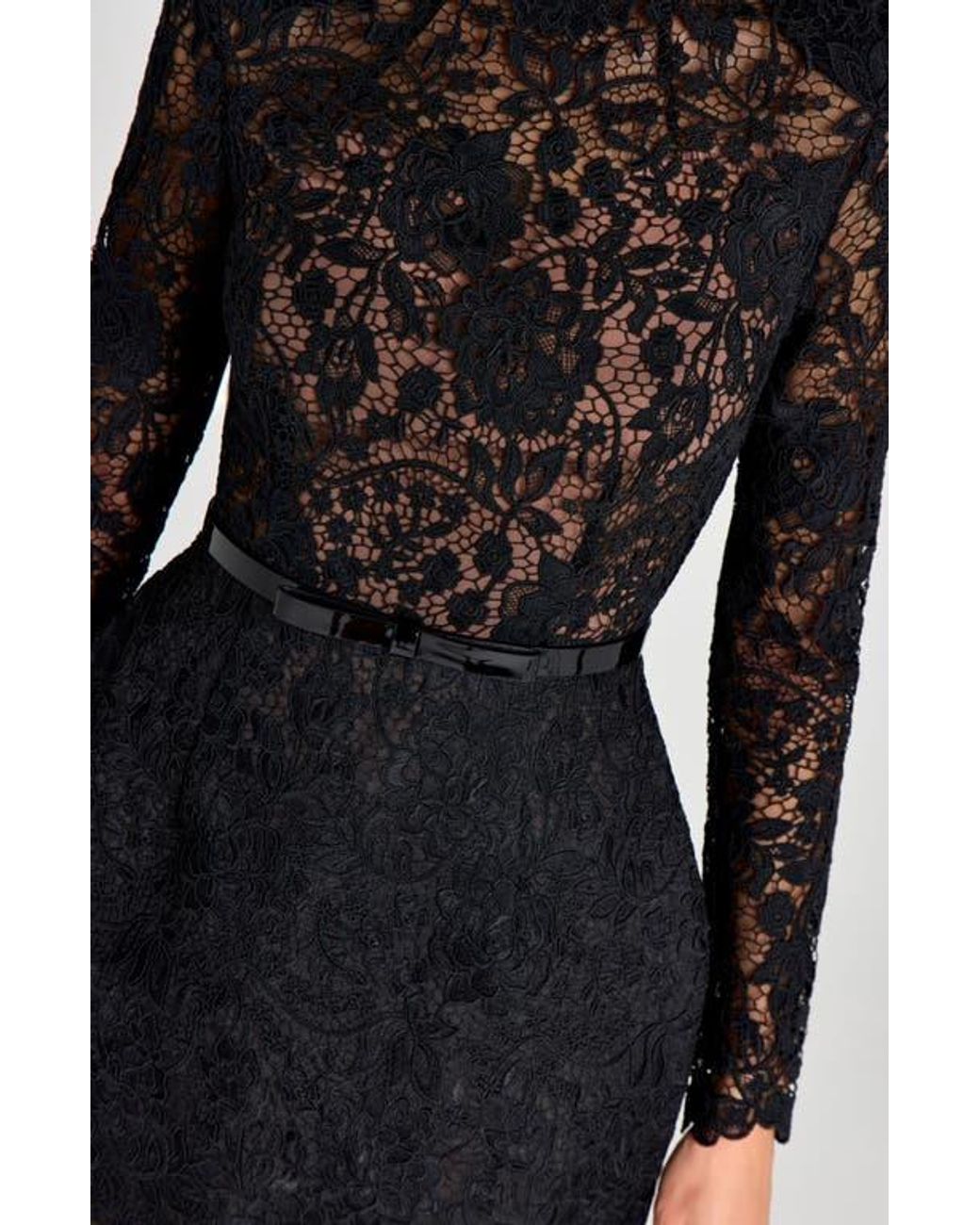Nadine Merabi Addison Long Sleeve Lace Overlay Cocktail Minidress in Black  | Lyst