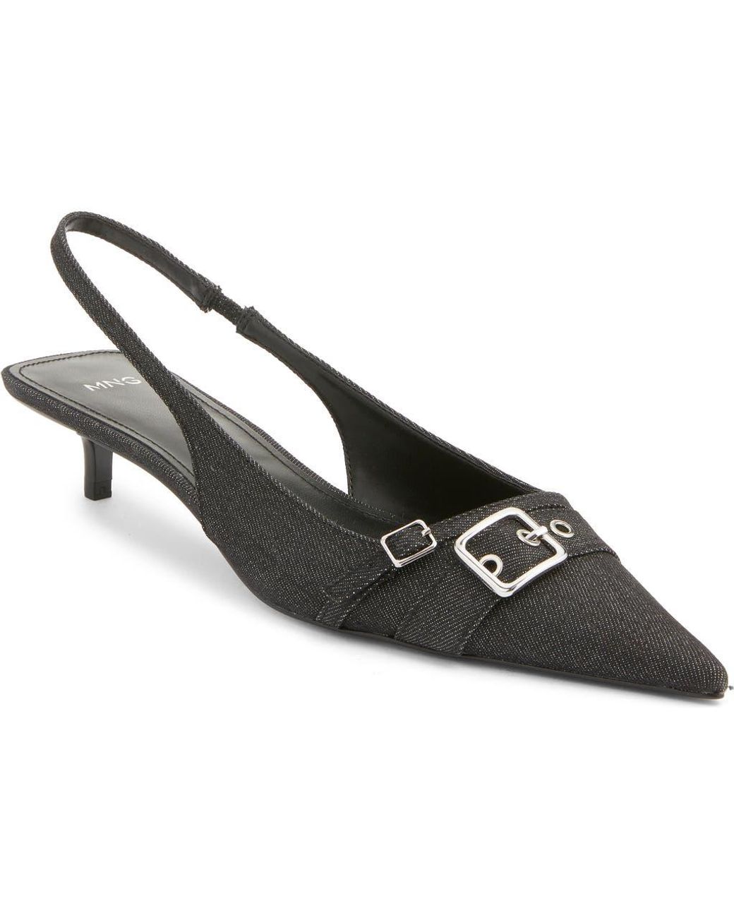 Mango Black Mecha Kitten Heel Pointed Toe Pump