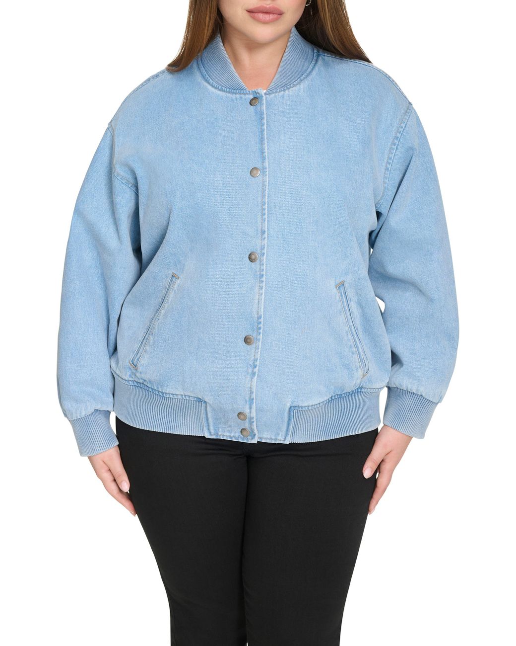 Levi's Blue Crop Varsity Denim Bomber Jacket