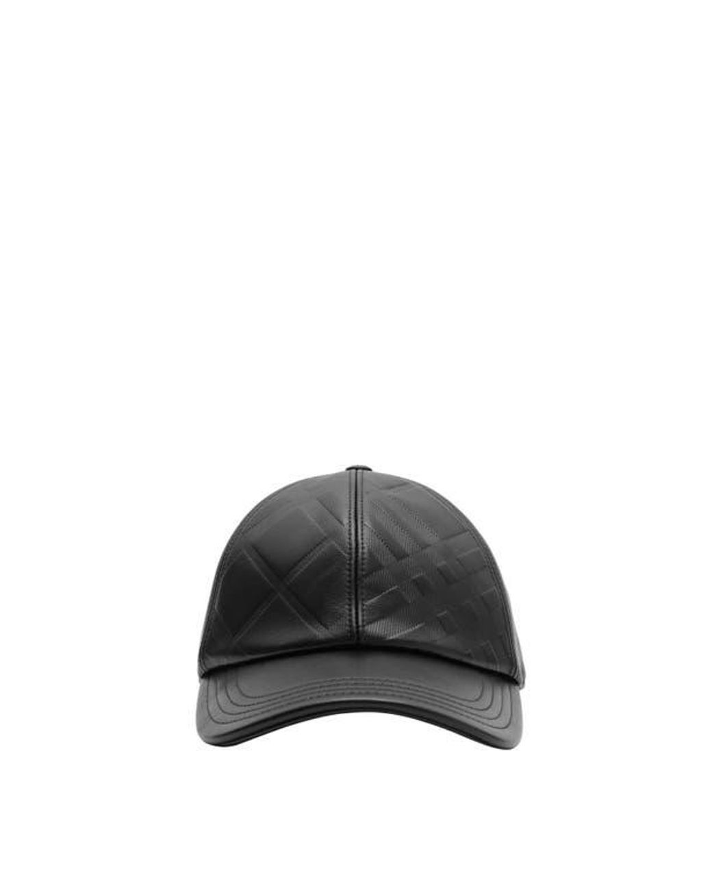 Burberry Black Embossed Check Leather Baseball Cap for men