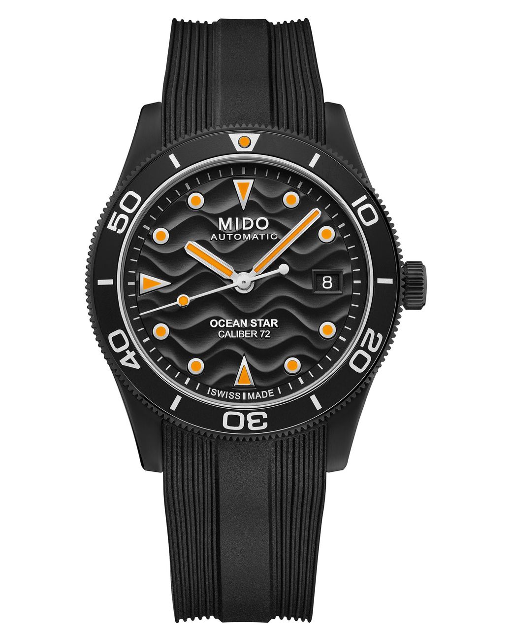 MIDO Black Ocean Star Automatic Rubber Strap Watch, 39Mm