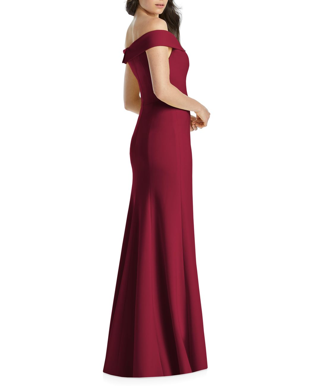 dessy collection off the shoulder crepe gown