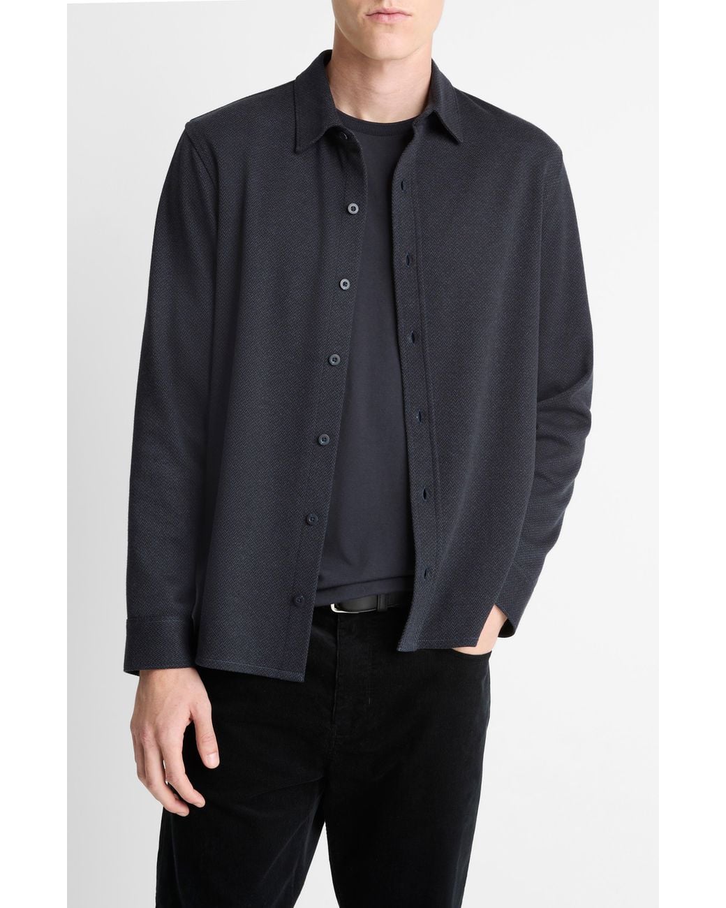 Vince Blue Herringbone Button-Up Shirt for men