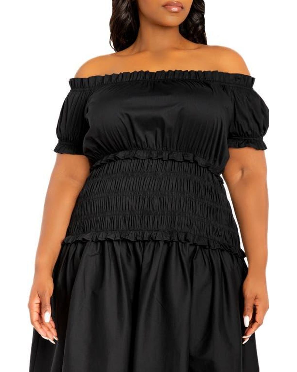 Buxom Couture Off The Shoulder Midi Dress in Black | Lyst