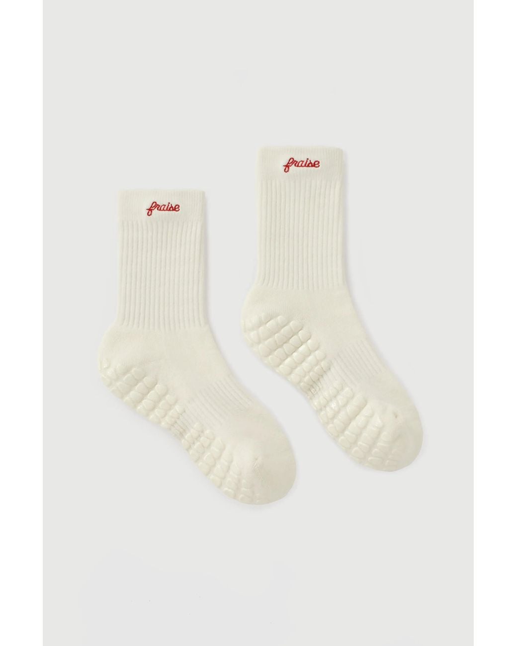 Fraise White Script Grip Socks