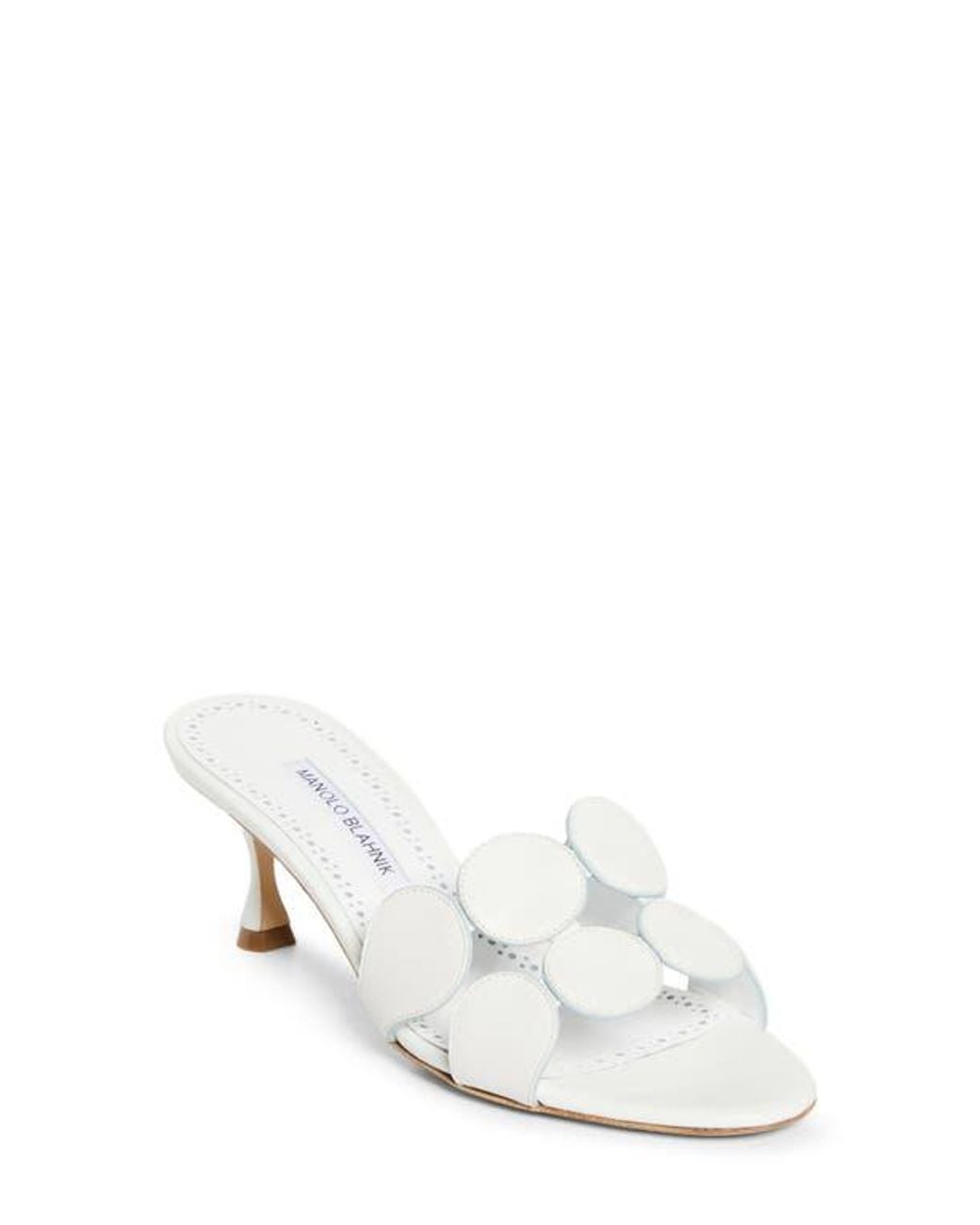 Manolo Blahnik White Haribalmu Kitten Heel Sandal