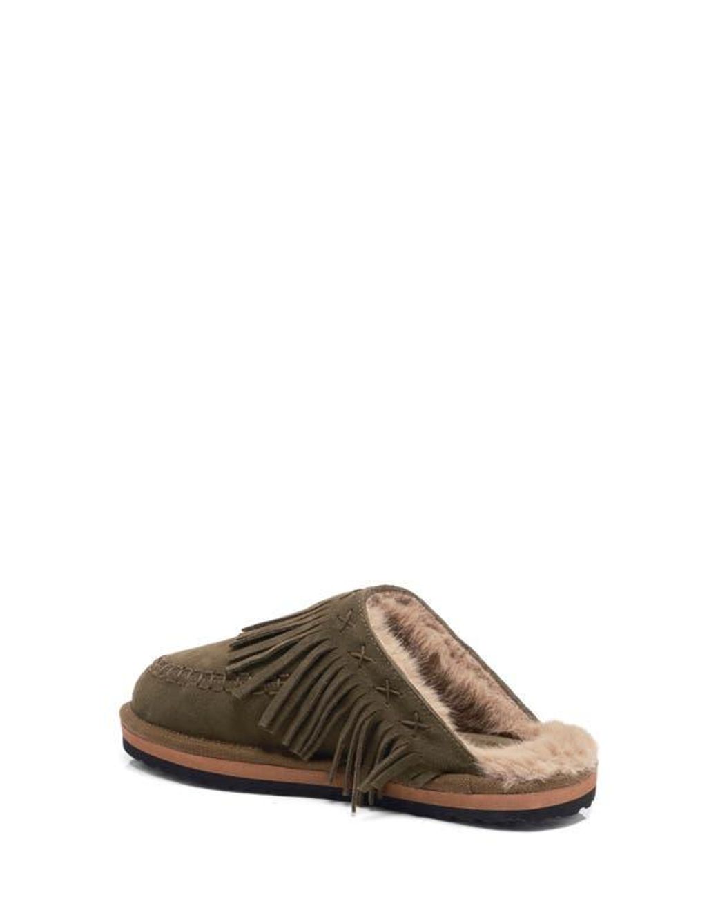Free People Fallon Fringe Faux Fur Mule Slipper in Brown | Lyst