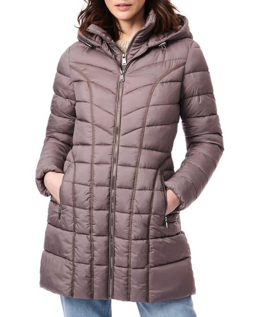 Bernardo Water Resistant Packable Hooded Puffer Coat With Removable Bib Insert in Purple Lyst