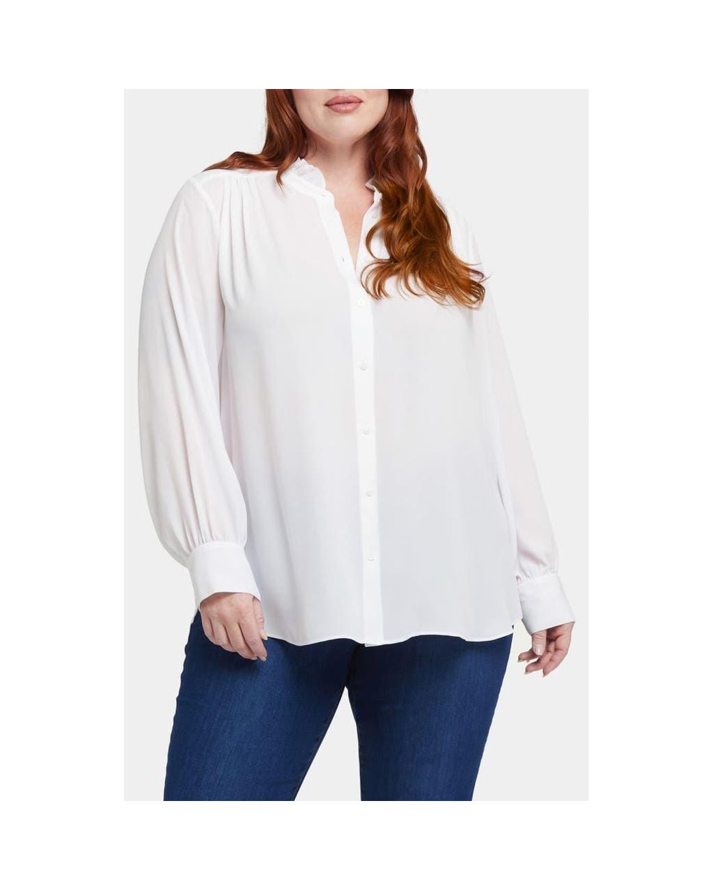 NYDJ White Ruffle Neck Blouse