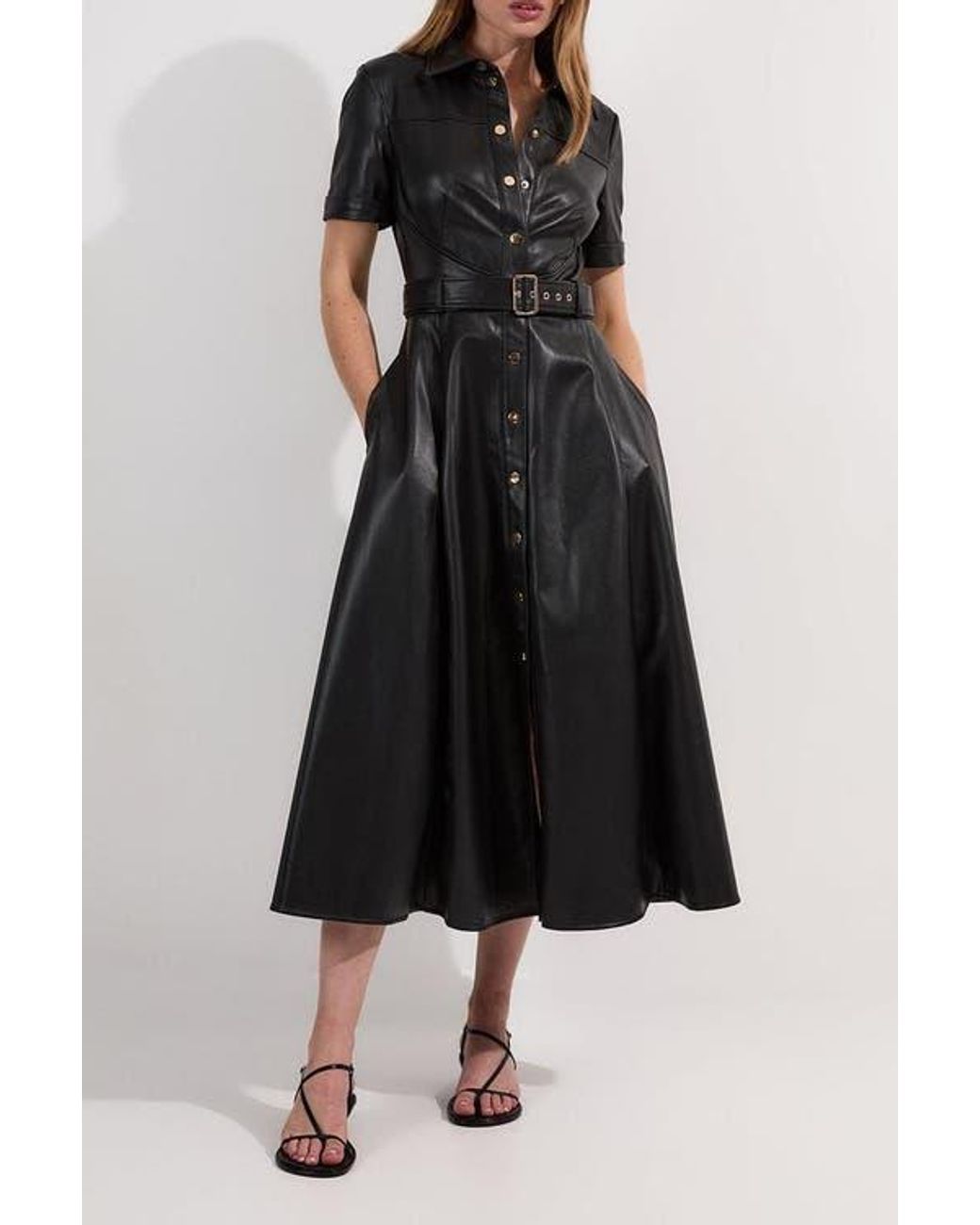 knee length dresses for ladies Take It As It Is Camel Brown Faux Leather Midi Dress