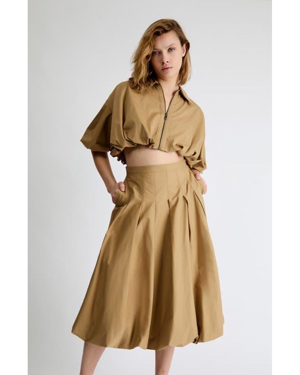 Extro & Vert Brown Indie Zip-Up Crop Top