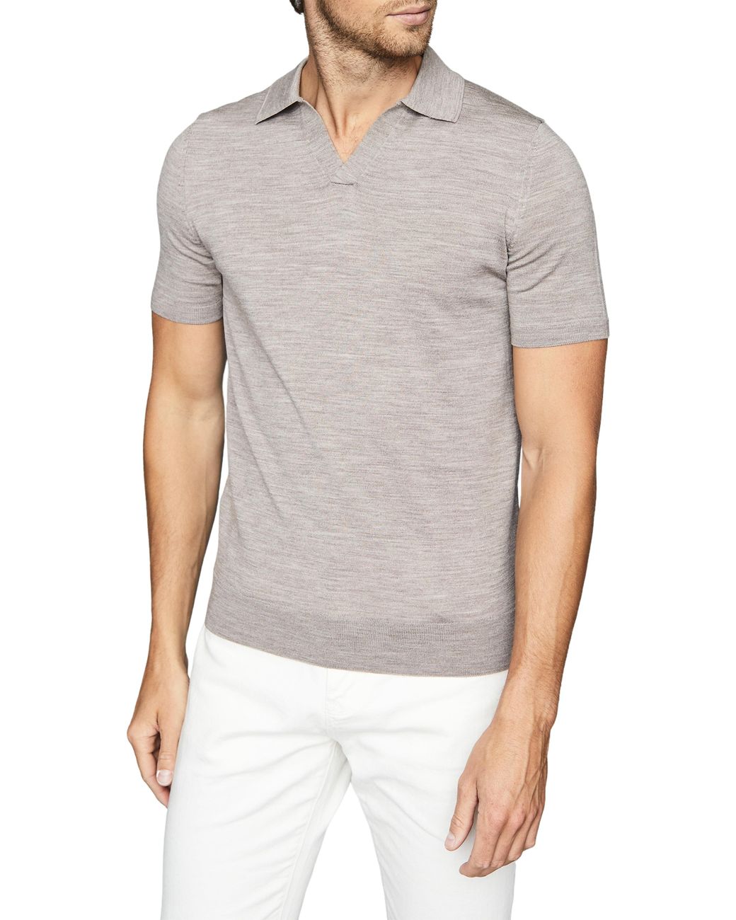 Reiss Duchy Johnny Collar Wool Polo Sweater in Taupe (Gray) for Men - Lyst