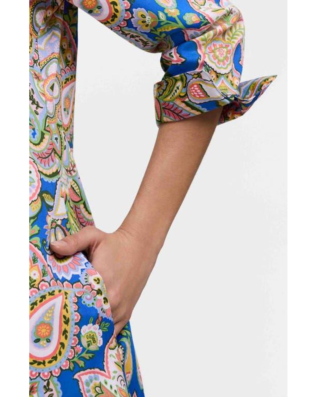 Foxcroft Blue Tammy Paisley Print Shirtdress