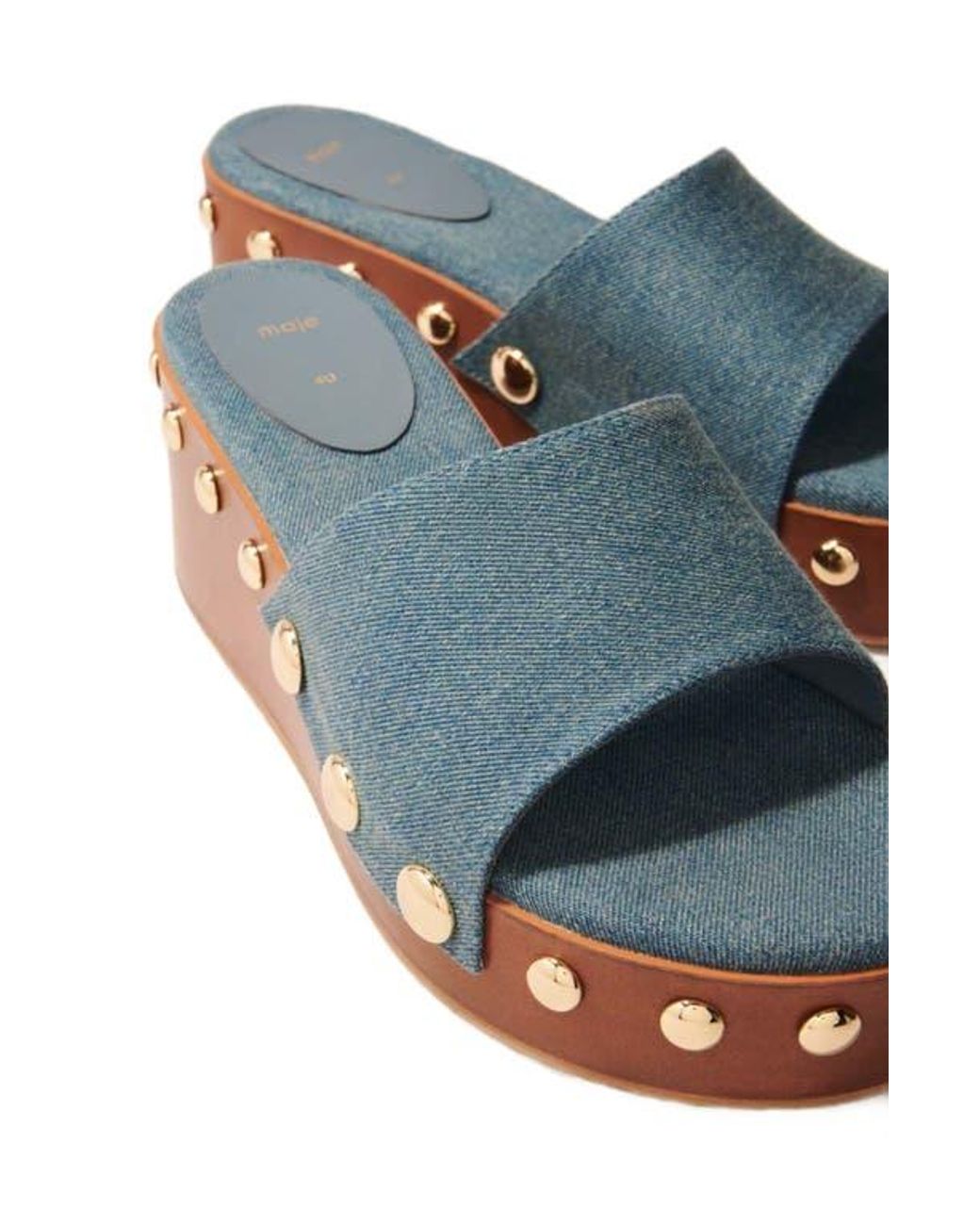 MAJE [マージ] Denim Studded Wedge Mules Denim studded wedge mules Blue For Women | Maje