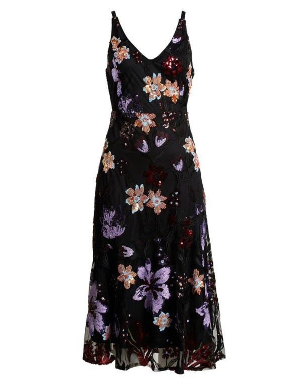 Sam Edelman Ali Floral Sequin Midi Dress in Black | Lyst