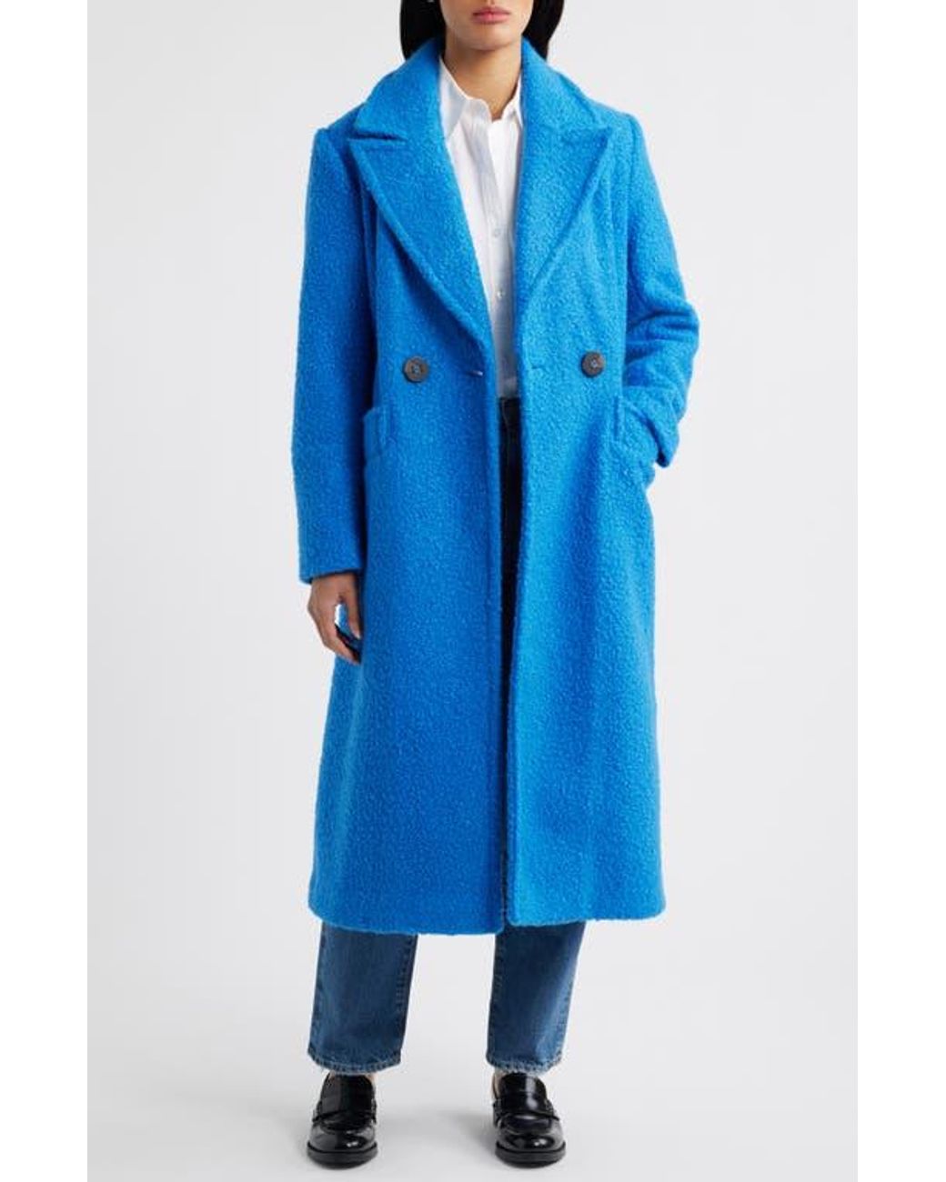 BCBG MAXAZRIA アルパカ100％ ボアコート 紺 M/L*LD949 BCBGMAXAZRIA Double Breasted Bouclé Coat in Blue | Lyst