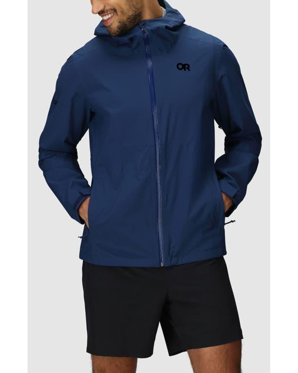 Outdoor Research Blue Stratoburst Packable Rain Jacket for men
