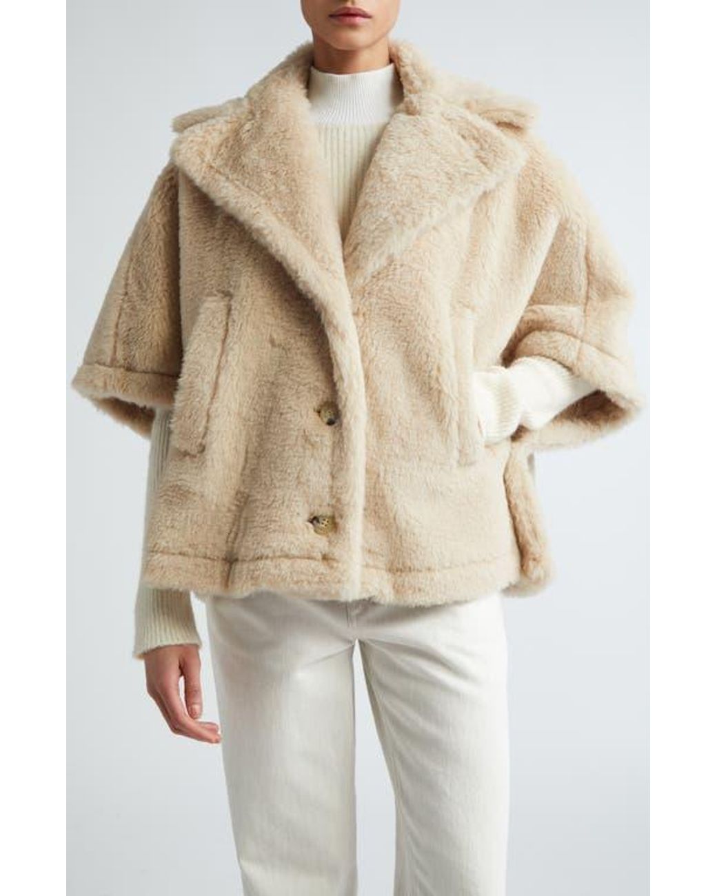 Max Mara Aleggio Alpaca Blend Teddy Cape Jacket in Natural Max Mara Aleggio Alpaca Blend Teddy Cape Jacket in Natural