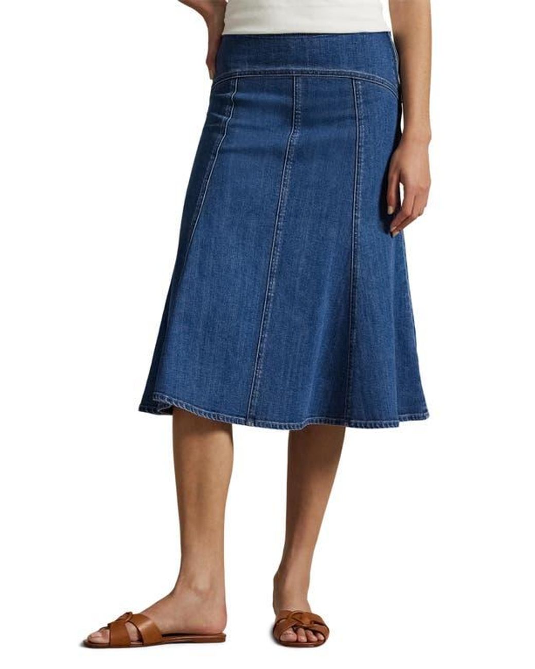 Polo Ralph Lauren Denim Paneled A-Line Skirt in Blue | Lyst