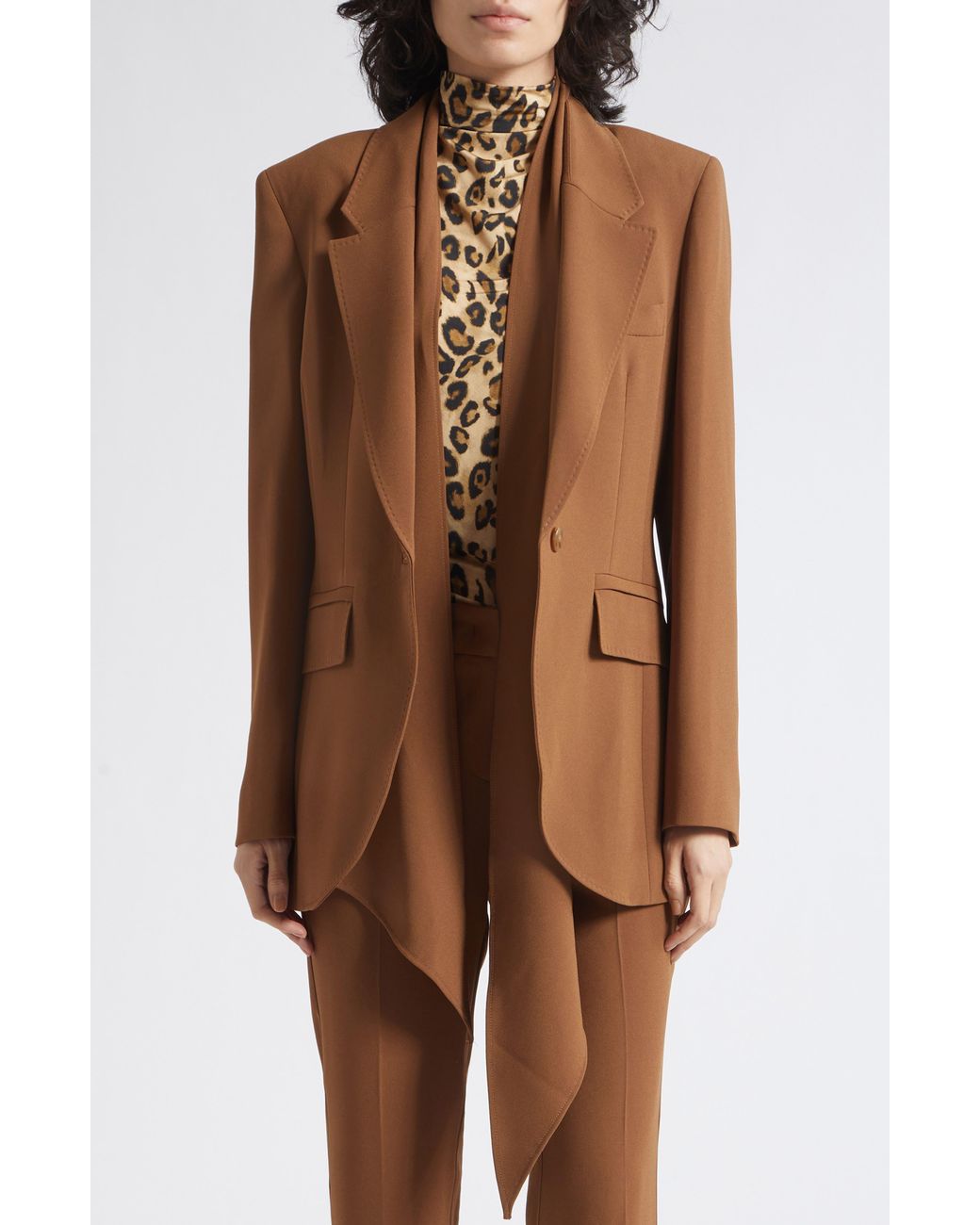 Marella Brown Peak Lapel Structured Blazer