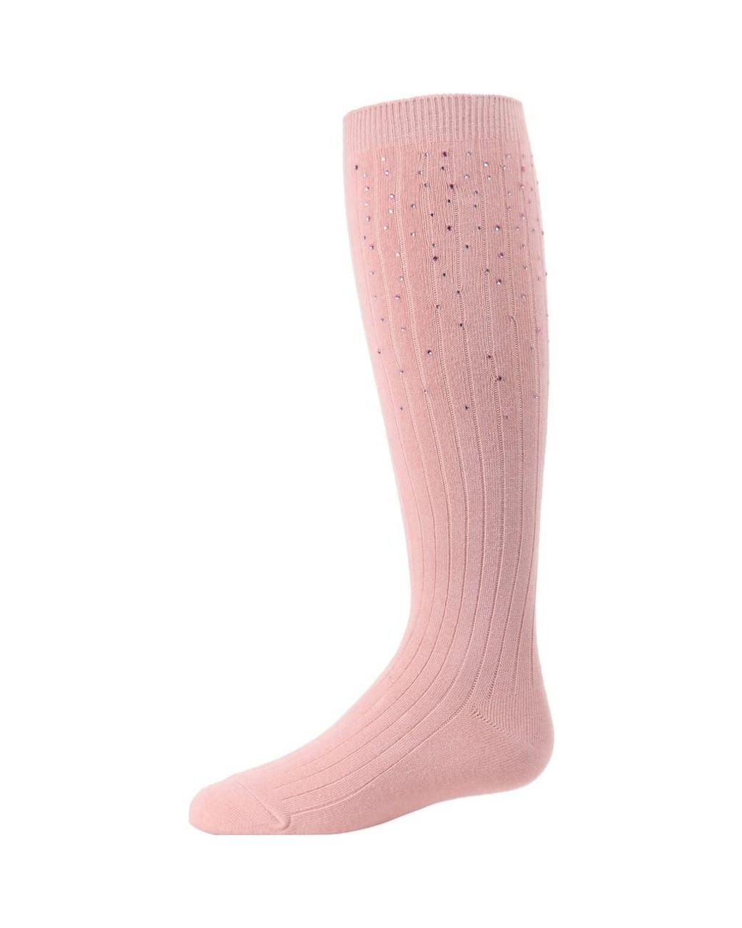Memoi Pink Ribbed Gemstone Knee High Socks