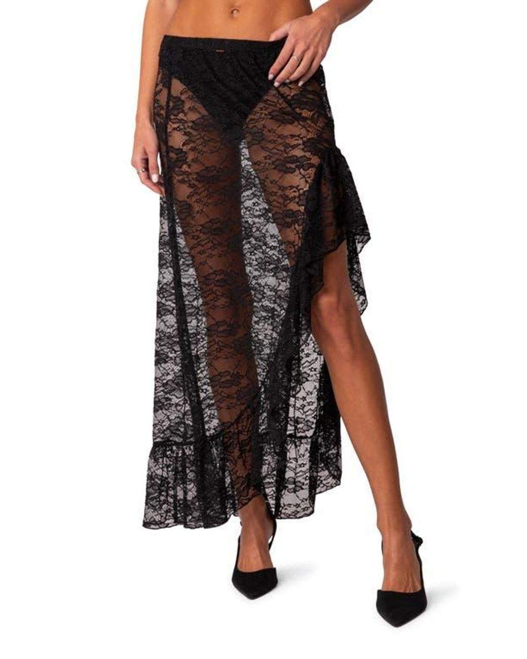 épine lace asymmetry frill skirt Amazon.com: LKHJ Women Denim Mesh Patchwork Lace Skirt High