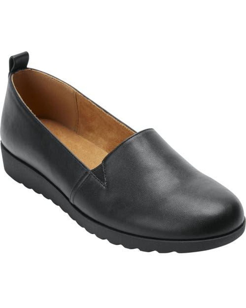 Comfortview Black The June Leather Like Slip On Flat
