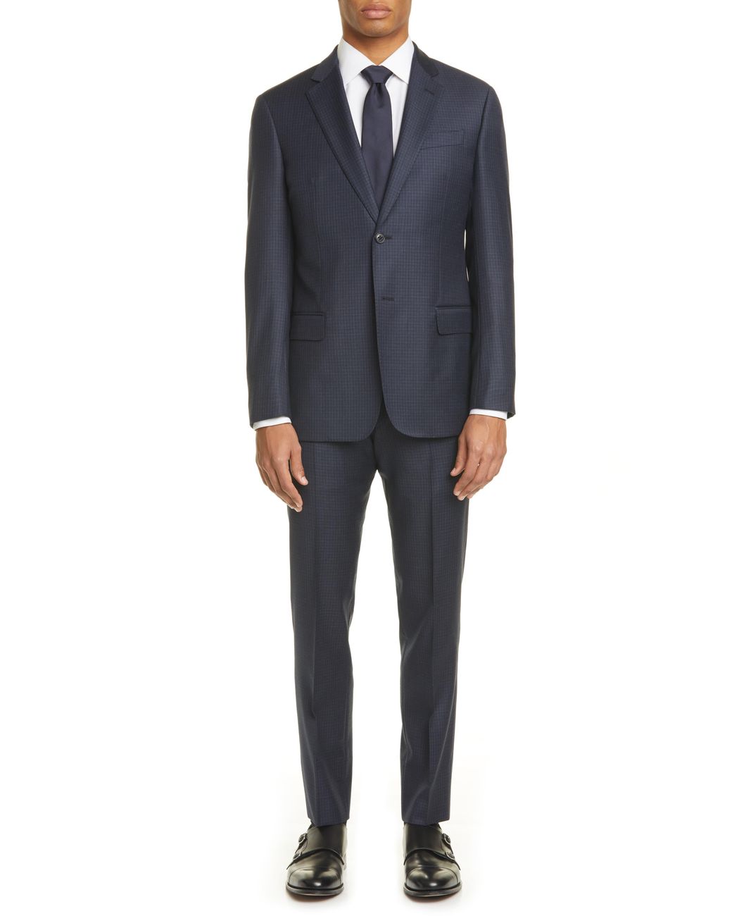 Emporio Armani G Line Trim Fit Check Wool Suit in Navy (Blue) for Men