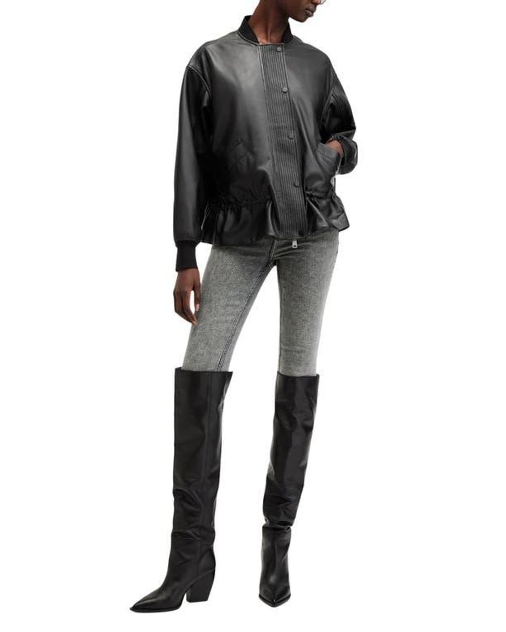 AllSaints Black Sofi Leather Bomber Jacket