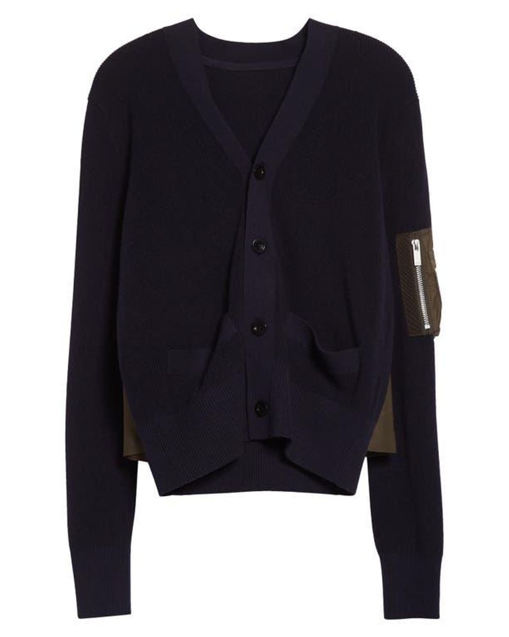 Sacai Mixed Media Nylon Twill & Knit Cardigan in Blue | Lyst