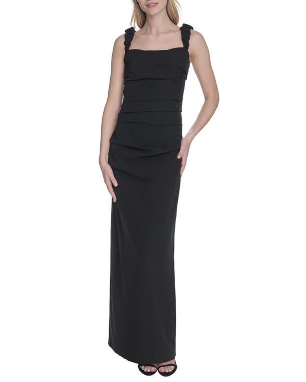 Vince Camuto Laguna Ruched Sheath Gown in Black | Lyst