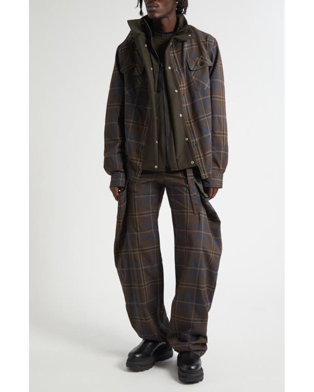 Sacai Plaid Shirt Jacket in Black for Men | Lyst