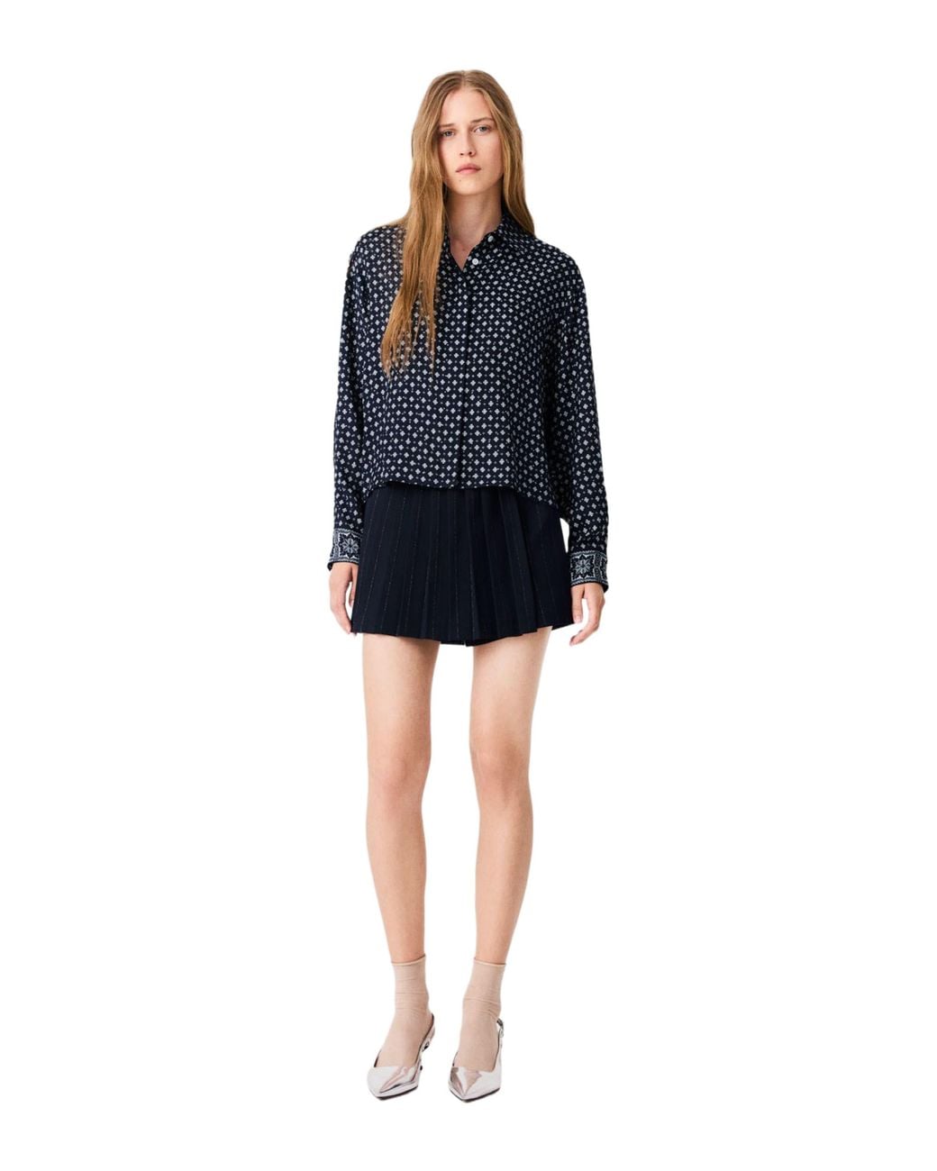 Maje Black Patterned Rhinestone Shirt