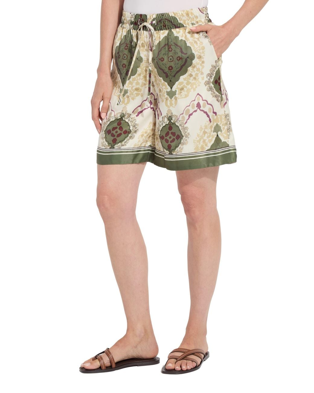 Lyssé Green Adhara Satin Drawstring Shorts