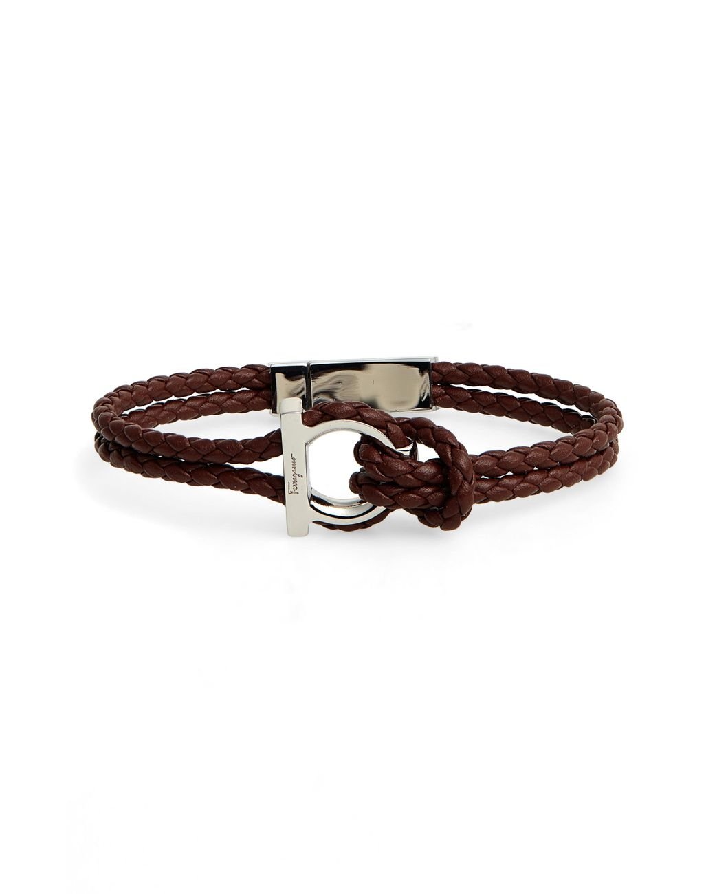 Ferragamo Woven Leather Bracelet W/ Gancini Fastener in Brown for Men ...