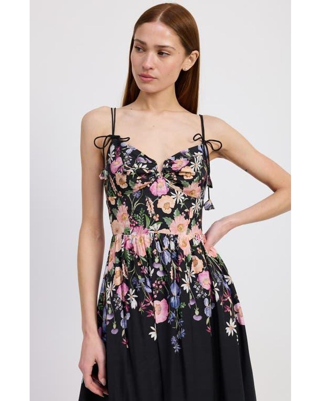 En Saison Nanette Placed Floral Dress in Black | Lyst