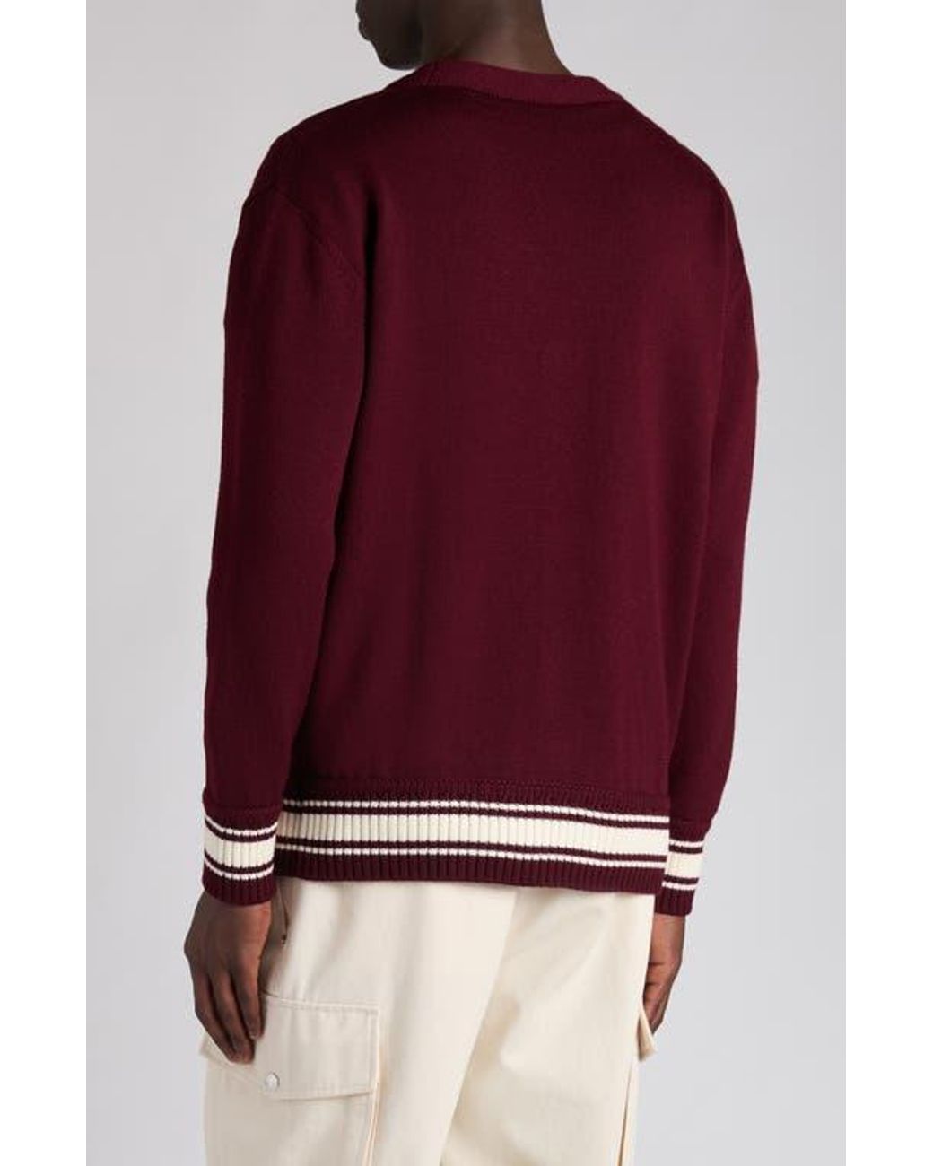 Moncler Red Monogram Patch Virgin Wool Cardigan for men
