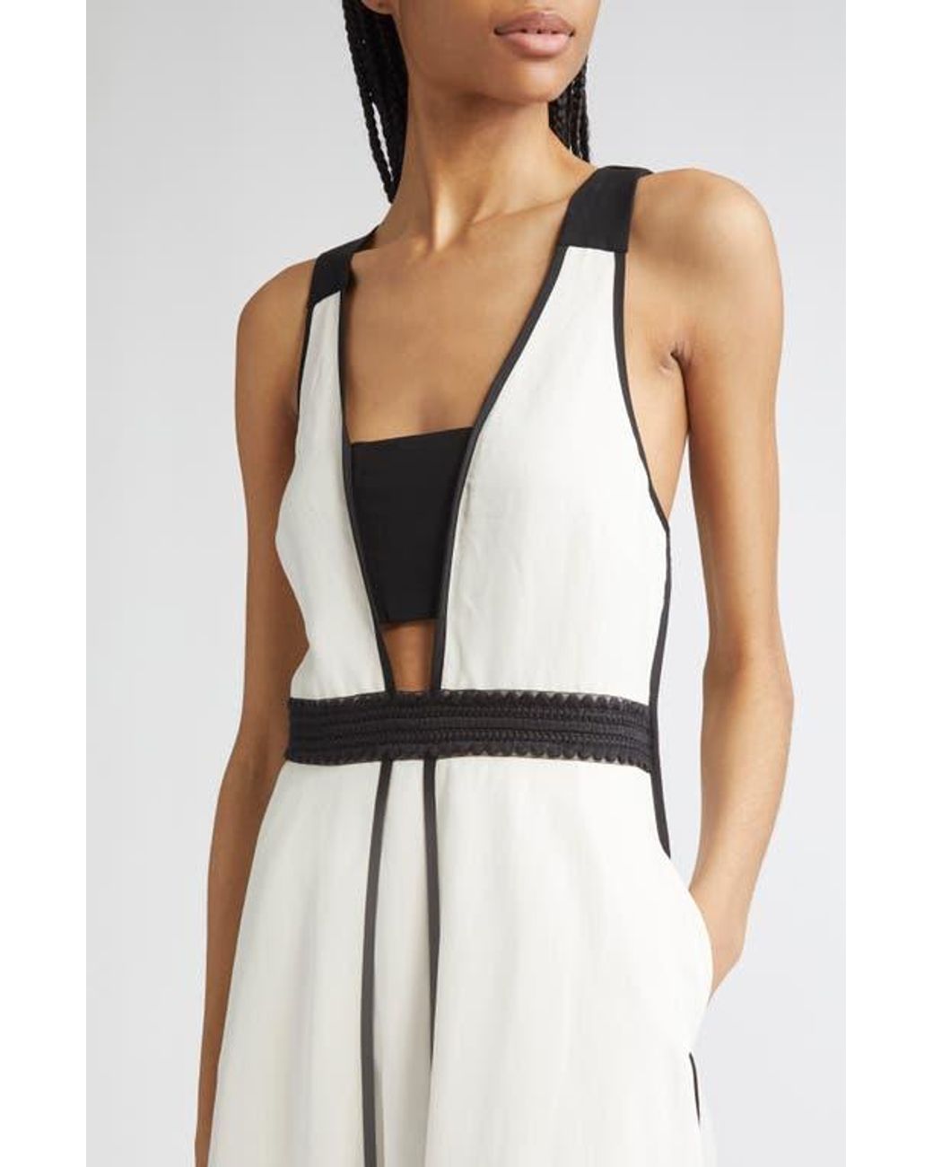Reiss Valencia Contrast Sleeveless Midi Dress in Natural | Lyst