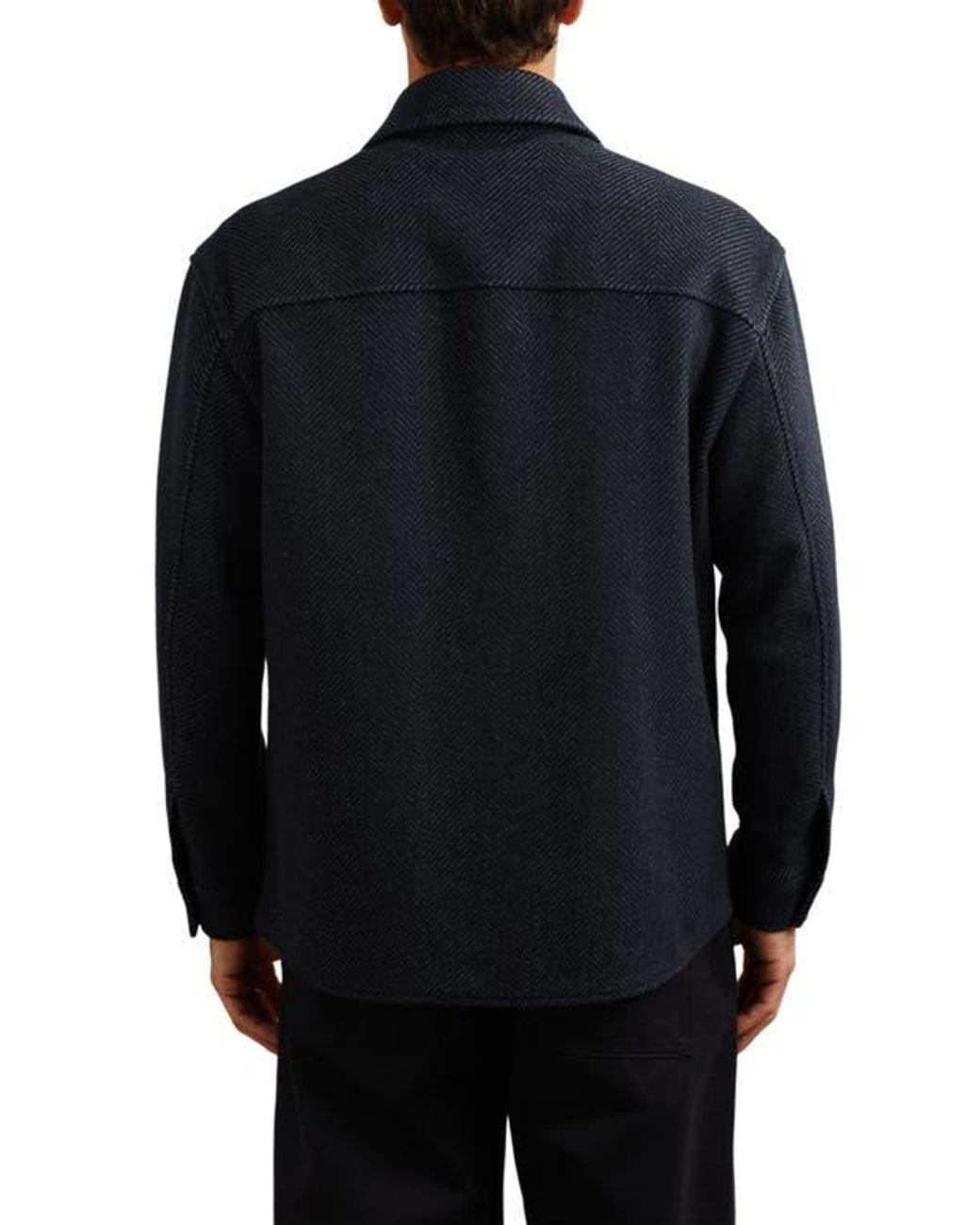 Reiss Black Compton Herringbone Wool Blend Shirt Jacket for men
