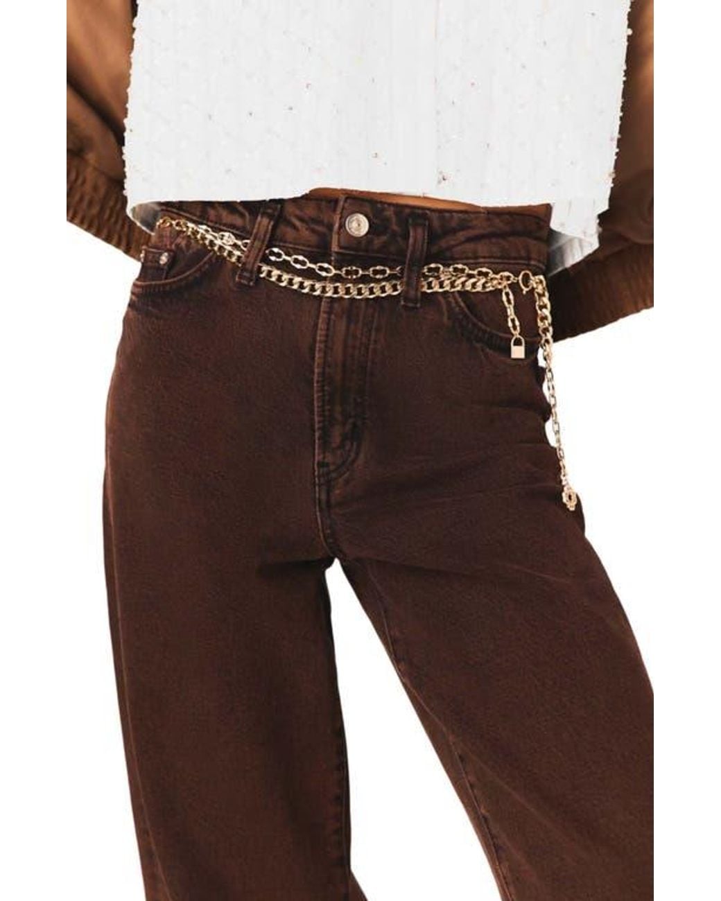 Maje Brown Bootcut Jeans With Chain