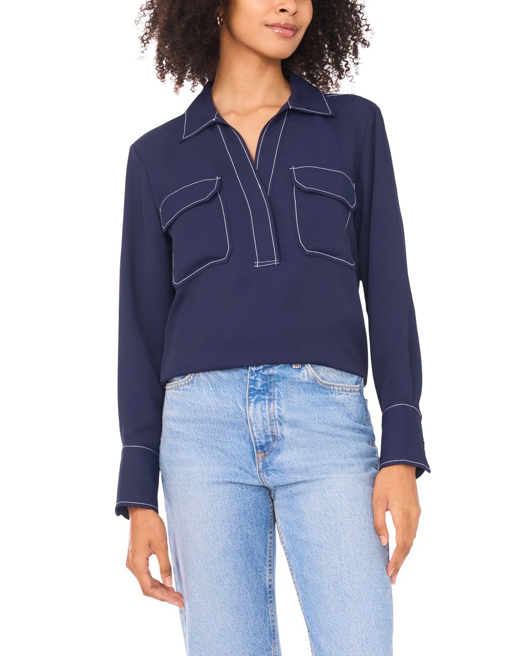 Vince Camuto Blue Half Placket Popover Top