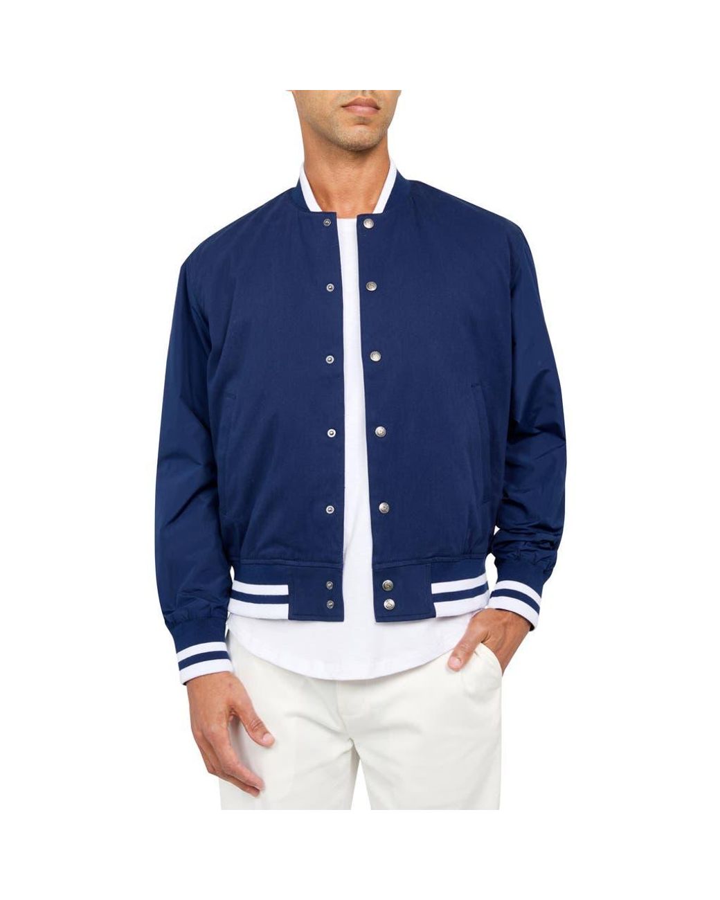 Con.struct Blue Solid Varsity Jacket for men