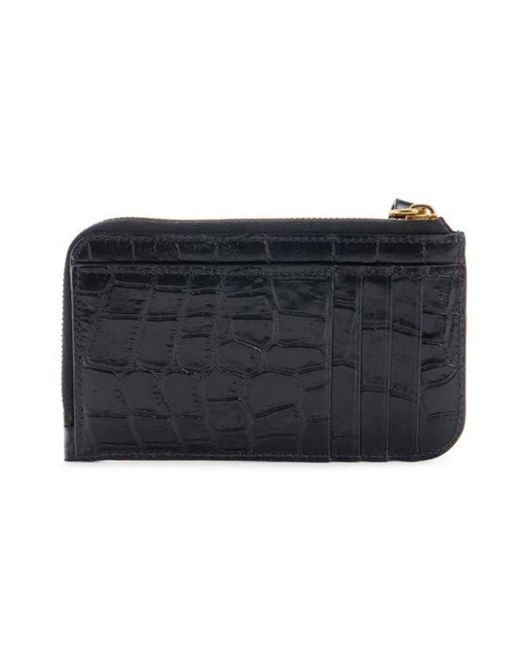 Chloé Small Alphabet Zip Croc Embossed Leather Card Holder in