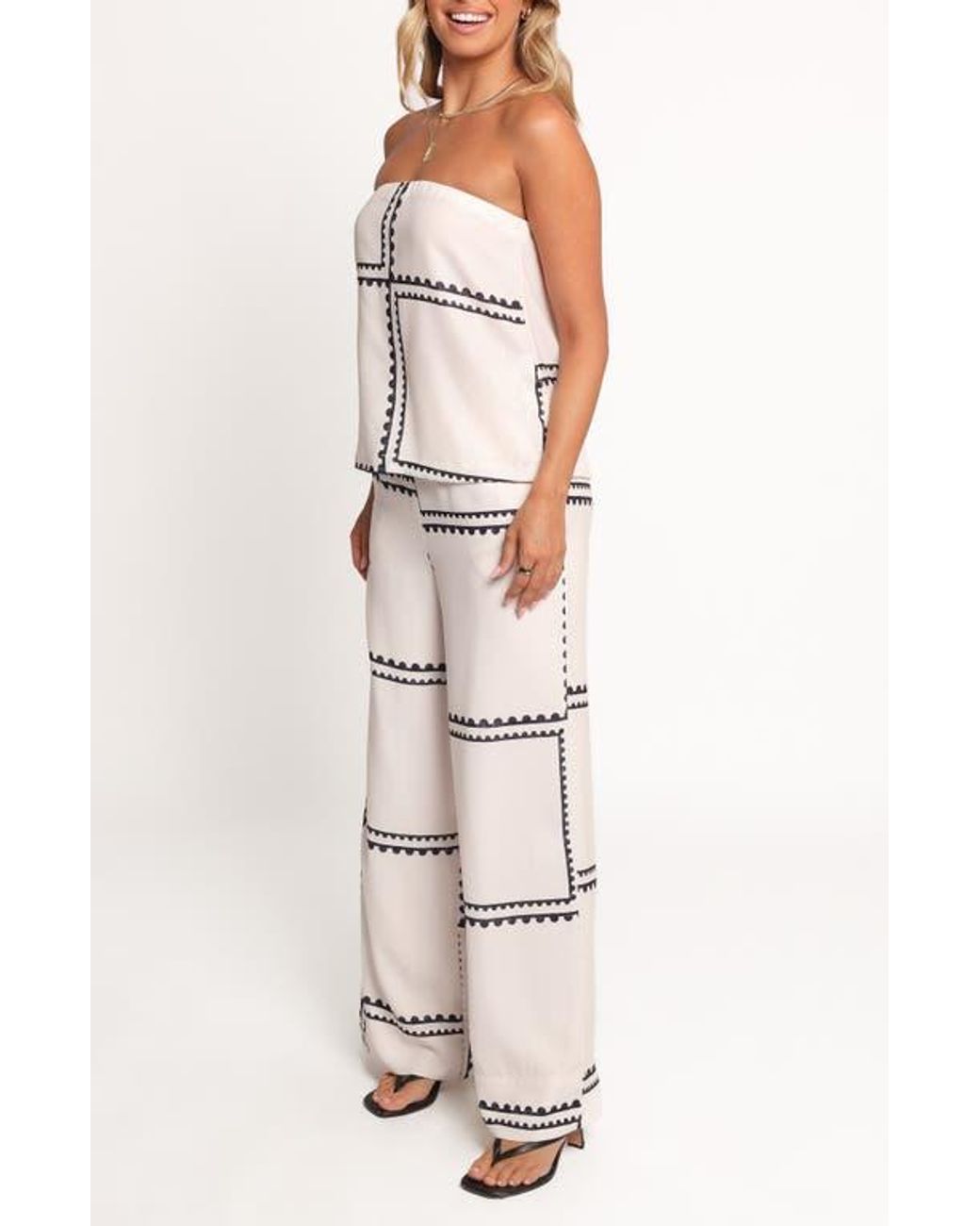 Petal & Pup Ezra Linen Blend Strapless Top & Wide Leg Pants Set in ...